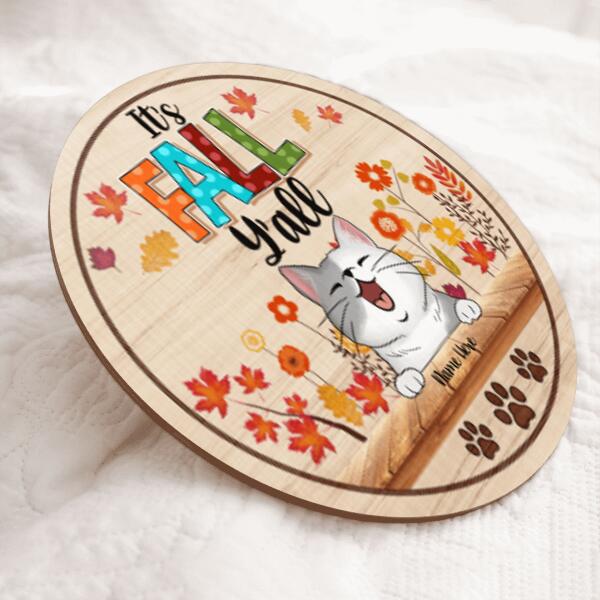 Pawzity It's Fall Y'all Signs, Gifts For Cat Lovers, Welcome Sign For Front Door , Cat Mom Gifts