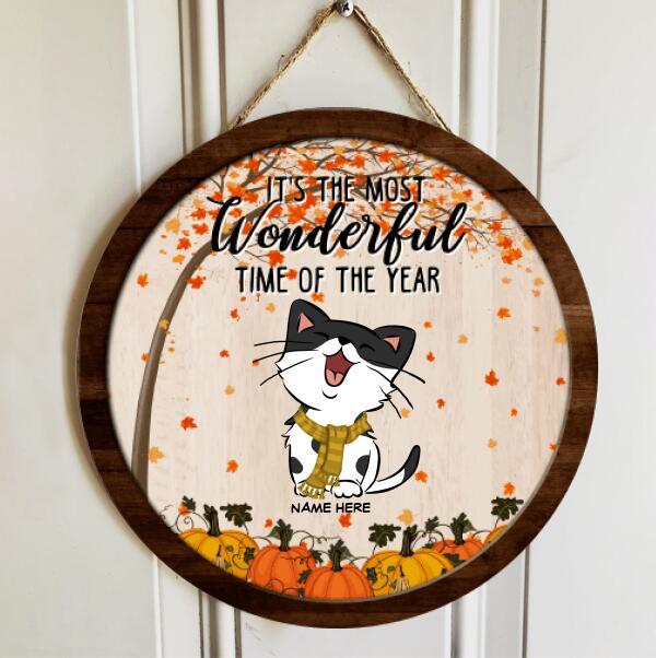 Pawzity Welcome Door Signs, Autumn Custom Wooden Signs, It's The Most Wonderful Time Of The Year