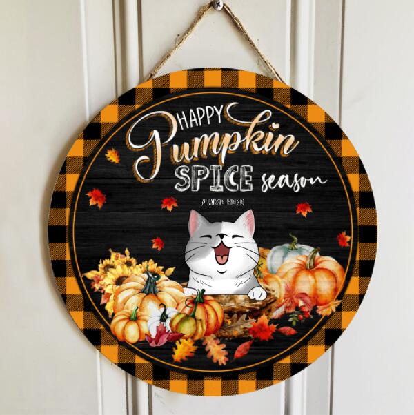Pawzity Fall Welcome Door Sign, Gifts For Cat Lovers, Happy Pumpkin Spice Season , Cat Mom Gifts