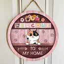 Pawzity Welcome To Our Home Sign, Gifts For Cat Lovers, Pink Custom Wooden Signs , Cat Mom Gifts