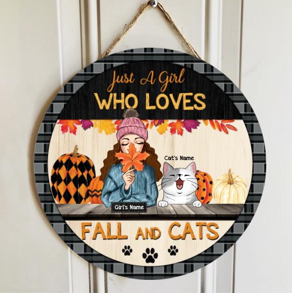 Pawzity Custom Wooden Signs, Gifts For Cat Lovers, Just A Girl Who Loves Fall And Cats , Cat Mom Gifts