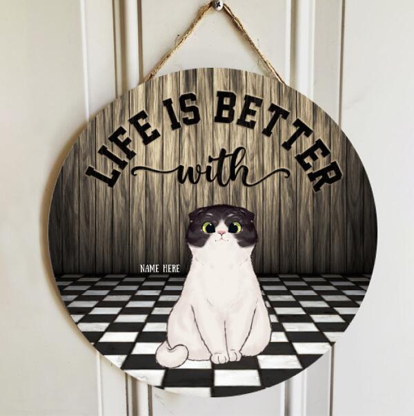 Pawzity Welcome Door Signs, Gifts For Cat Lovers, Life Is Better With Cats , Cat Mom Gifts