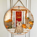 Pawzity Fall In Love Sign, Gifts For Cat Lovers, Pumpkin Harvest Season Welcome Door Signs , Cat Mom Gifts