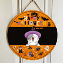 Halloween Welcome Sign For Front Door, Happy Halloween Gifts For Cat Lovers, Custom Wooden Signs , Cat Mom Gifts