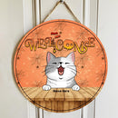 Halloween Welcome Sign For Front Door, Halloween Decorations For Cat Lovers, Orange Custom Wooden Signs , Cat Mom Gifts