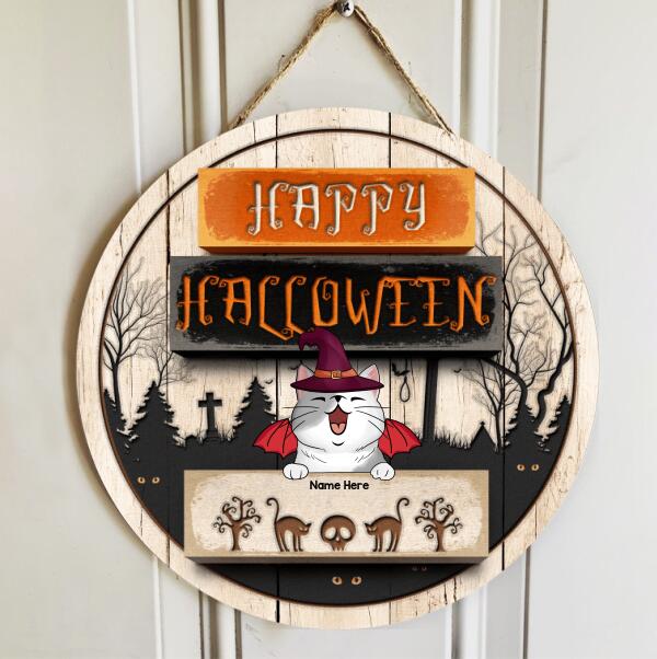 Halloween Custom Wooden Signs, Happy Halloween Gifts For Cat Lovers, Welcome Signs For Front Door , Cat Mom Gifts