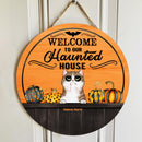 Halloween Welcome To Our Haunted House Sign, Gifts For Cat Lovers, Halloween Custom Wooden Signs , Cat Mom Gifts