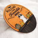 Halloween Welcome To Our Haunted House Sign, Gifts For Cat Lovers, Halloween Custom Wooden Signs , Cat Mom Gifts