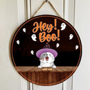 Halloween Hey Boo Sign, Halloween Welcome Sign For Front Door, Witch Cats Custom Wooden Signs , Cat Mom Gifts