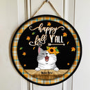 Pawzity Happy Fall Y'all Sign, Fall Gifts For Cat Lovers, Sunflower and Maple Leaves Welcome Door Signs , Cat Mom Gifts