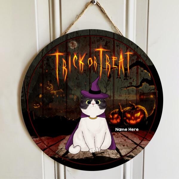 Halloween Trick Or Treat Welcome Signs, Halloween Decorations For Cat Lovers, Custom Wooden Signs , Cat Mom Gifts