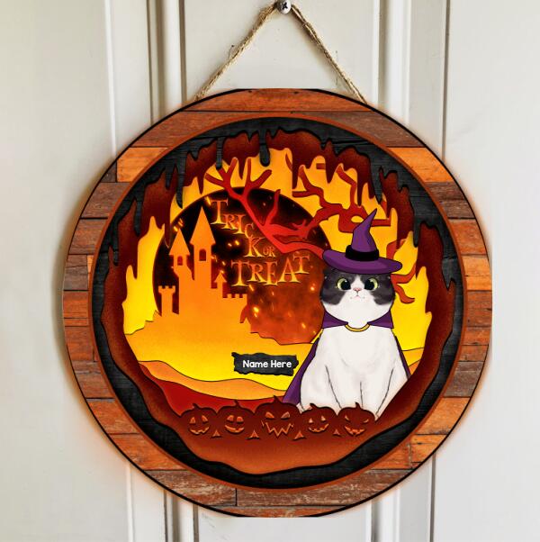 Halloween Trick Or Treat Sign, Halloween Decorations For Cat Lovers, Cat With Halloween Costume Welcome Signs , Cat Mom Gifts