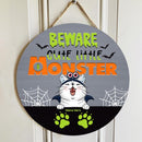 Halloween Welcome Signs For Front Door, Halloween Gifts For Cat Lovers, Beware Cute Little Monsters , Cat Mom Gifts