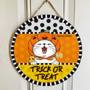 Halloween Trick Or Treat Signs, Halloween Decorations For Cat Lovers, Polka Dots Welcome Sign For Front Door , Cat Mom Gifts