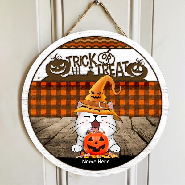 Halloween Trick Or Treats Signs, Halloween Welcome Door Sign, Yellow Witch Hat Custom Wooden Signs