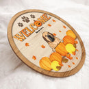 Pawzity Fall Welcome Signs, Gifts For Dog Lovers, Pumpkins and Maple Leaves Custom Wooden Signs , Dog Mom Gifts