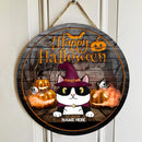 Halloween Welcome Signs, Happy Halloween Gifts For Cat Lovers, Purple Burgundy Witch Hat Front Door Sign , Cat Mom Gifts