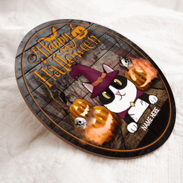 Halloween Welcome Signs, Happy Halloween Gifts For Cat Lovers, Purple Burgundy Witch Hat Front Door Sign , Cat Mom Gifts