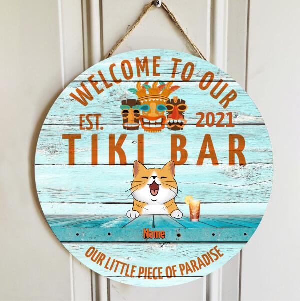 Pawzity Tiki Bar Sign, Gifts For Cat Lovers, Welcome To Our Tiki Bar Our Little Piece Of Paradise Custom Wooden Signs , Cat Mom Gifts