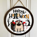 Halloween Custom Wooden Signs, Happy Halloween Gifts For Cat Lovers, Halloween Welcome Front Door Sign , Cat Mom Gifts
