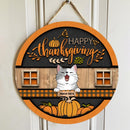 Thanksgiving Welcome Door Signs, Gifts For Cat Lovers, Happy Thanksgiving Custom Wooden Signs , Cat Mom Gifts