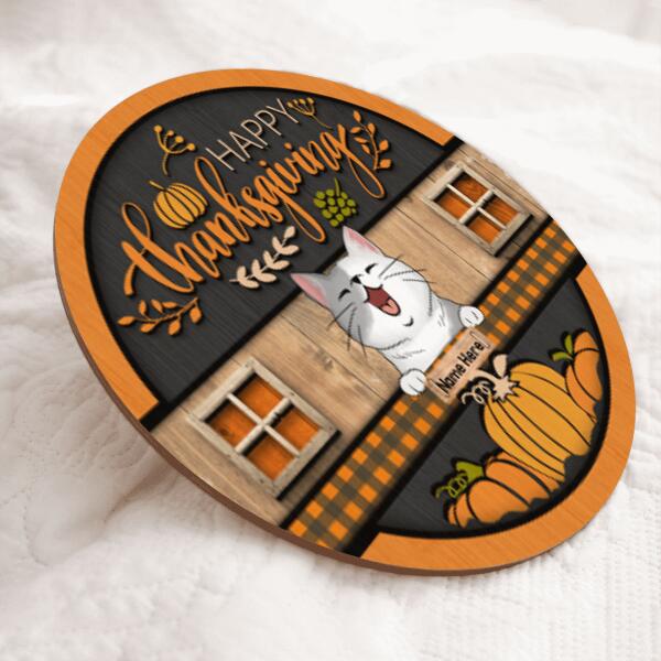 Thanksgiving Welcome Door Signs, Gifts For Cat Lovers, Happy Thanksgiving Custom Wooden Signs , Cat Mom Gifts