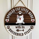 Pawzity Custom Wooden Signs, Gifts For Cat Lovers, Spoiled Cats Live Here With Their Household Staff Funny Signs , Cat Mom Gifts