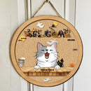 Halloween Welcome Door Signs, Halloween Decoration For Cat Lovers, Halloween Print Letters Custom Wooden Signs , Cat Mom Gifts