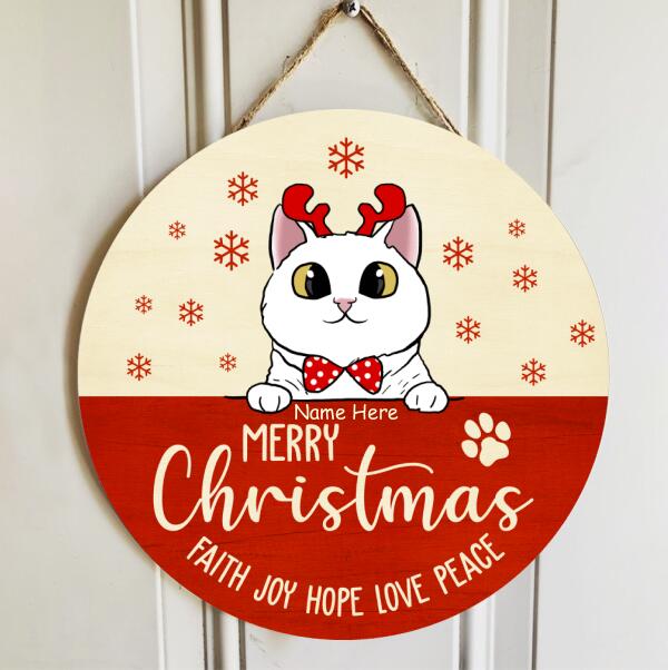 Christmas Door Decorations, Gifts For Cat Lovers, Merry Christmas Faith Joy Hope Love Peace Welcome Door Signs , Cat Mom Gifts