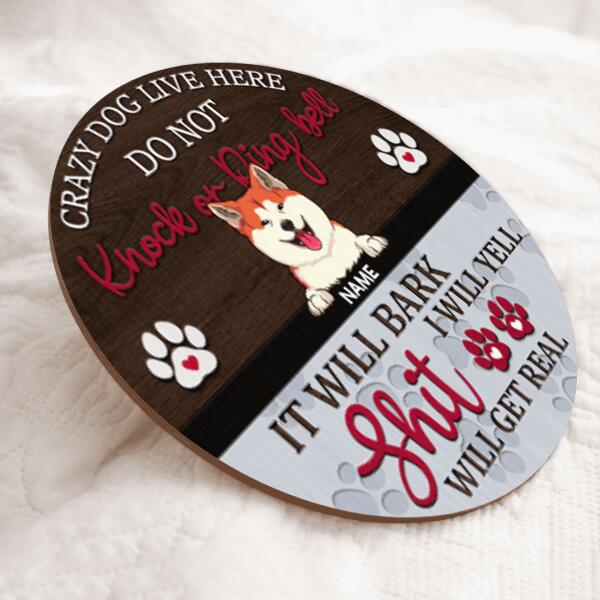 Pawzity Custom Wooden Signs, Gifts For Dog Lovers, Crazy Dogs Live Here Do Not Knock Or Ring Bell They Will Bark , Dog Mom Gifts