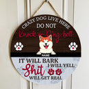 Pawzity Custom Wooden Signs, Gifts For Dog Lovers, Crazy Dogs Live Here Do Not Knock Or Ring Bell They Will Bark , Dog Mom Gifts