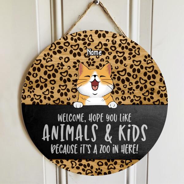 Pawzity Welcome Door Signs, Gifts For Cat Lovers, Hope You Like Animals And Kids Leopard Round Welcome Signs , Cat Mom Gifts