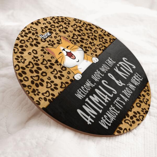 Pawzity Welcome Door Signs, Gifts For Cat Lovers, Hope You Like Animals And Kids Leopard Round Welcome Signs , Cat Mom Gifts