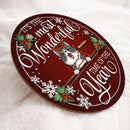 Christmas Door Decorations, Gifts For Cat Lovers, It's The Most Wonderful Time Of The Year Burgundy Background Welcome Door Signs , Cat Mom Gifts