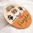 Pawzity Hello Pumpkin Welcome Door Signs, Fall Gifts For Cat Lovers, Autumn Custom Wooden Signs , Cat Mom Gifts
