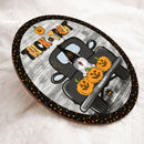 Halloween Trick Or Treat Welcome Signs, Halloween Gifts For Cat Lovers, Cats And Pumpkins On Truck Custom Wooden Signs , Cat Mom Gifts