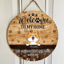 Pawzity Welcome To Our Home Custom Wooden Sign, Gifts For Cat Lovers, The Humans Just Live Here With Us Funny Signs , Cat Mom Gifts