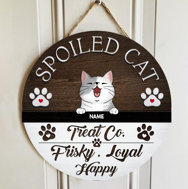 Pawzity Custom Wooden Signs, Gifts For Cat Lovers, Spoiled Cats Treat Co. Frisky Loyal Happy , Cat Mom Gifts