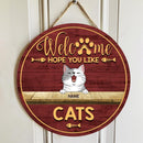 Pawzity Welcome Door Signs, Gifts For Cat Lovers, Hope You Like Cats Round Welcome Signs , Cat Mom Gifts