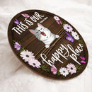 Pawzity This Is Our Happy Place Sign, Gifts For Cat Lovers, Purple Butterflies And Flowers Welcome Signs , Cat Mom Gifts