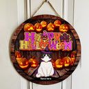 Halloween Welcome Sign For Front Door, Gifts For Cat Lovers, More Carved Pumpkins Custom Wooden Signs , Cat Mom Gifts