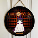 Halloween Custom Wooden Signs, Full Moon Agryle Welcome Signs For Front Door, Gifts For Cat Lovers , Cat Mom Gifts