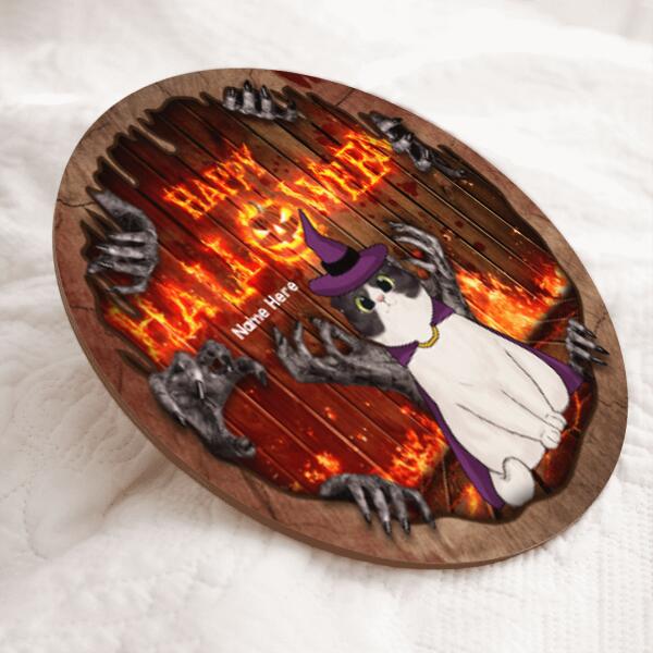 Halloween Custom Wooden Signs, Halloween Decorations For Cat Lovers, Scary Lava Monster Front Door Signs , Cat Mom Gifts