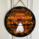 Halloween Custom Wooden Door Signs, Happy Halloween Signs For Cat Lovers, Orange Scary Light Welcome Signs , Cat Mom Gifts