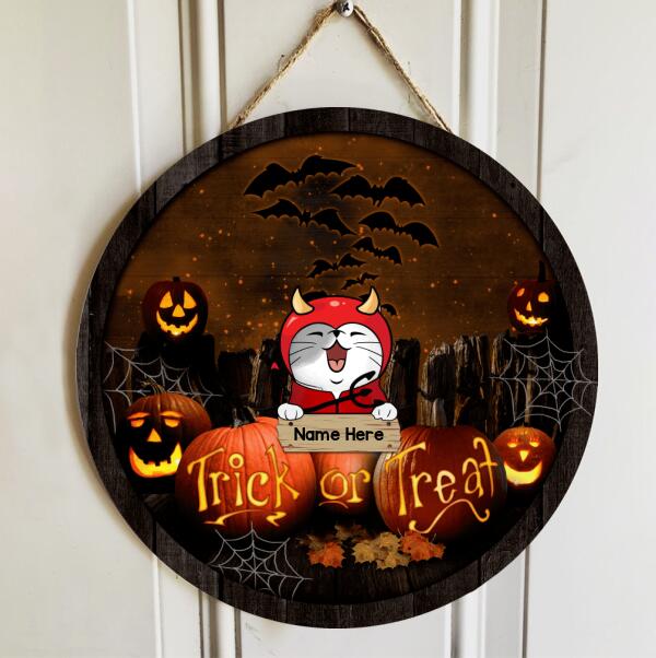 Halloween Trick Or Treat Signs, Halloween Decorations For Cat Lovers, Welcome Sign For Front Door , Cat Mom Gifts
