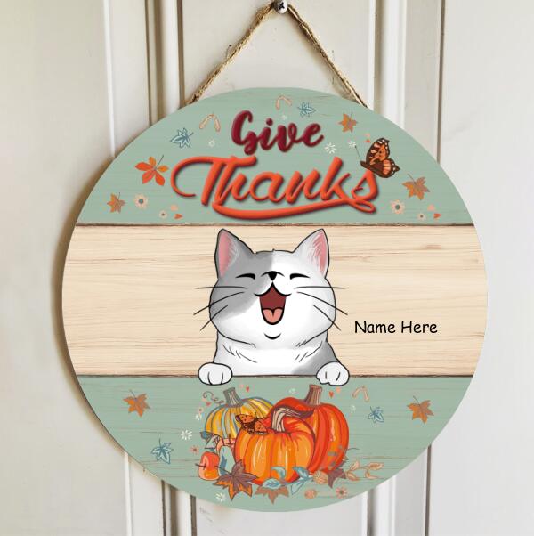 Thanksgiving Welcome Door Signs, Autumn Gifts For Cat Lovers, Pastel Custom Wooden Signs , Cat Mom Gifts
