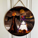 Halloween Welcome Door Signs, Pumpkin Head Scarecrow Custom Wooden Signs, Halloween Decorations For Cat Lovers , Cat Mom Gifts