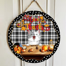 Thanksgiving Welcome Signs, Fall Gifts For Cat Lovers, White Plaid Custom Wooden Signs , Cat Mom Gifts