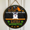 Halloween A Witch Lives Here With Her Little Monsters Signs, Halloween Welcome Door Signs, Gifts For Cat Lovers , Cat Mom Gifts