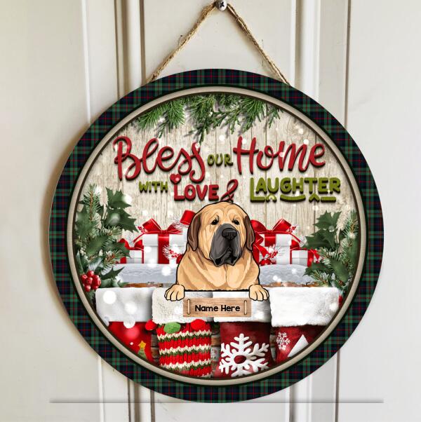 Christmas Door Decorations, Gifts For Cat Lovers, Bless Our Home With Love And Laughter Welcome Door Sign , Cat Mom Gifts